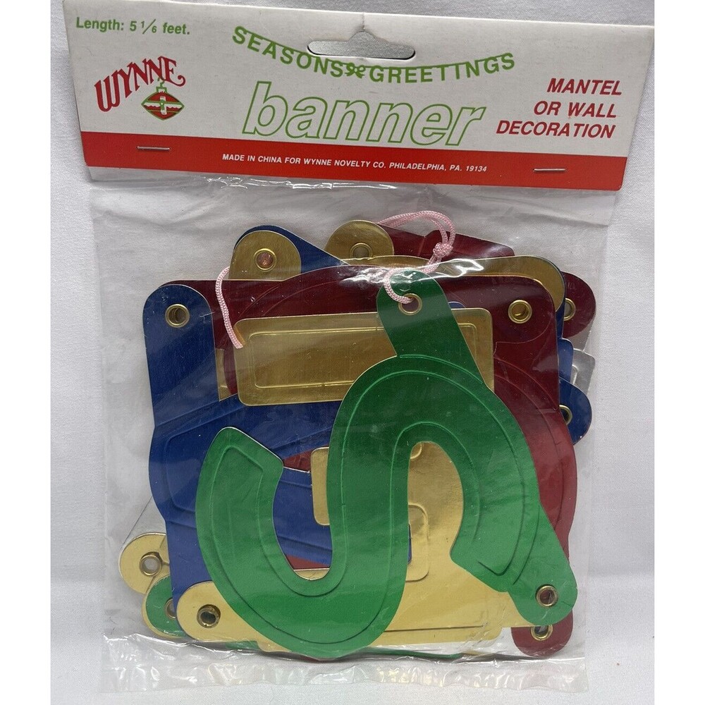 Wynne Seasons & Greetings Banner Vintage Paper Art Wall Decor 5 1/6 Feet NEW